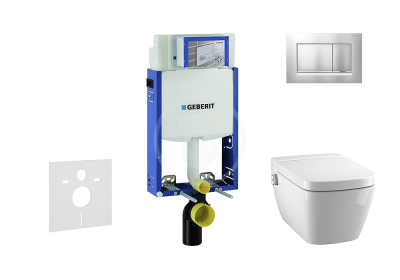 Set předstěnové instalace, sprchovací toalety a sedátka Tece, tlačítka Sigma30, Rimless, SoftClose, chrom mat/chrom